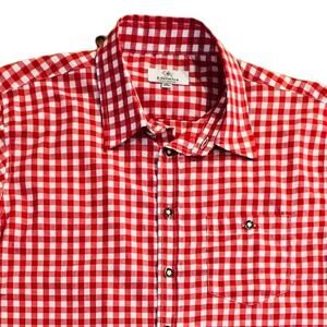 Edelnice Trachtenmode Red & White Check Long Sleeve Button Down Shirt XL NWOT